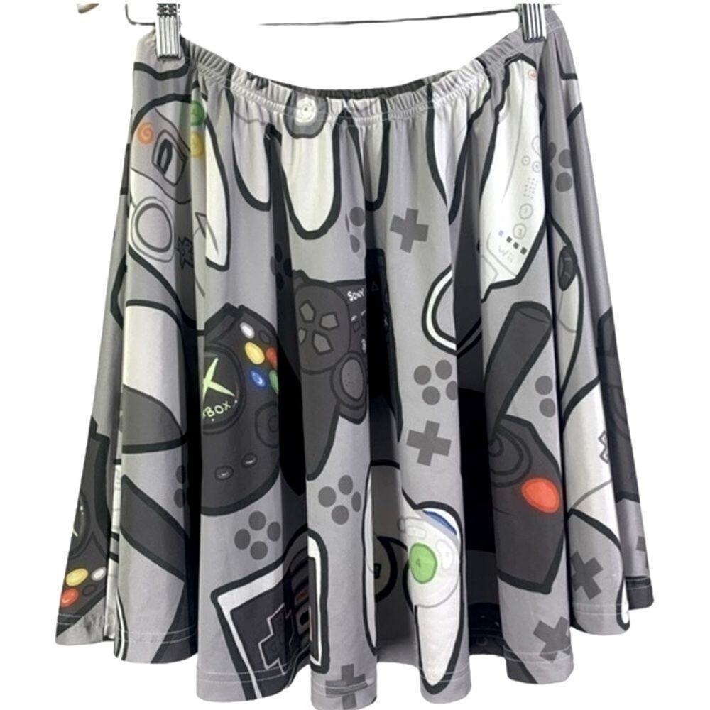Handmade‎ Gaming Console Controller Print Mini Circle Skater Skirt Size M OOAK